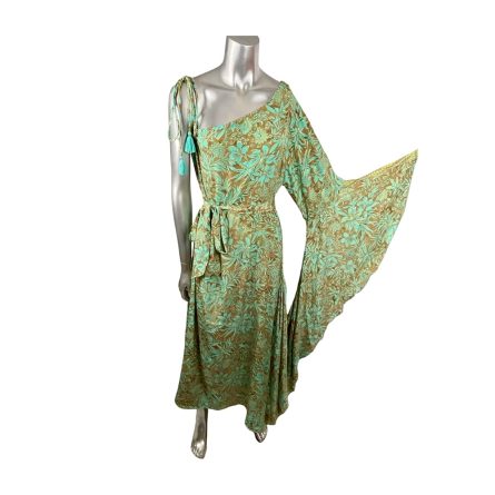 VESTIDO SEDA ESTAMPADO VERDE Y DORADO - Image 3