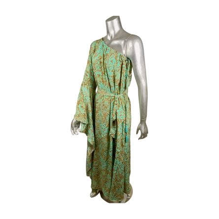 VESTIDO SEDA ESTAMPADO VERDE Y DORADO - Image 5