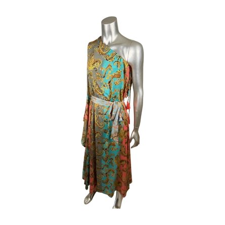 VESTIDO SEDA ESTAMPADO VERDE Y DORADO - Image 2